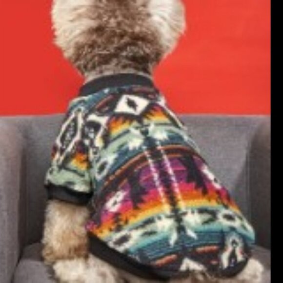 Boho Southwestern Dog Sweater Multicolor Plush Thickened Pet Sweatshirt Size M - Picture 6 of 10